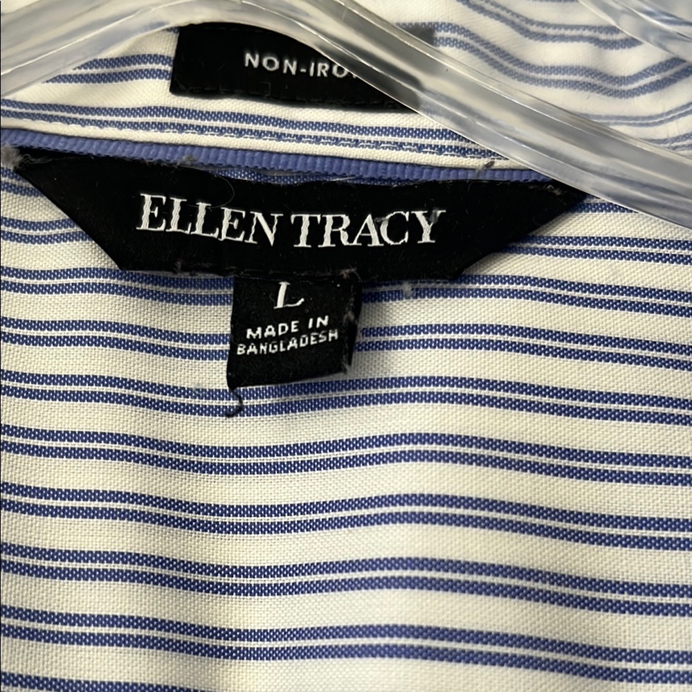 Ellen Tracy Women’s White and Blue Striped Dress Shirt